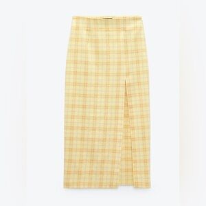 Zara Yellow Tartan Plaid Midi Skirt